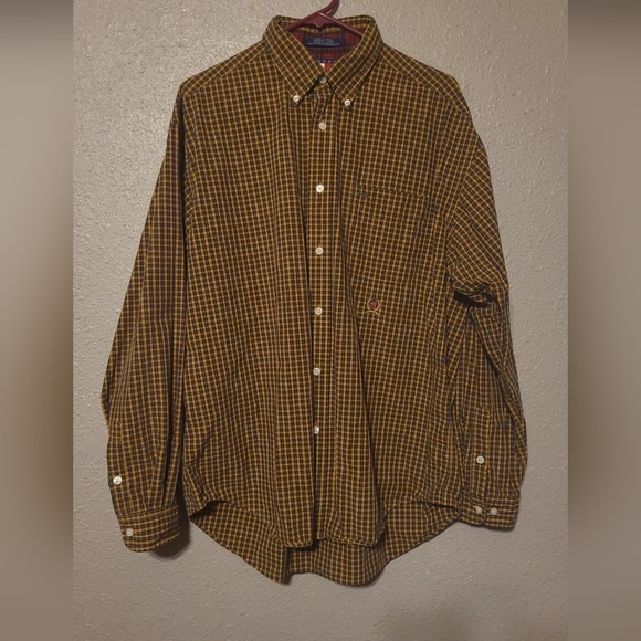Vintage Tommy Hilfiger Long Sleeve Shirt Gold/Brown Plaid Large Logo Size Large - Picture 1 of 14